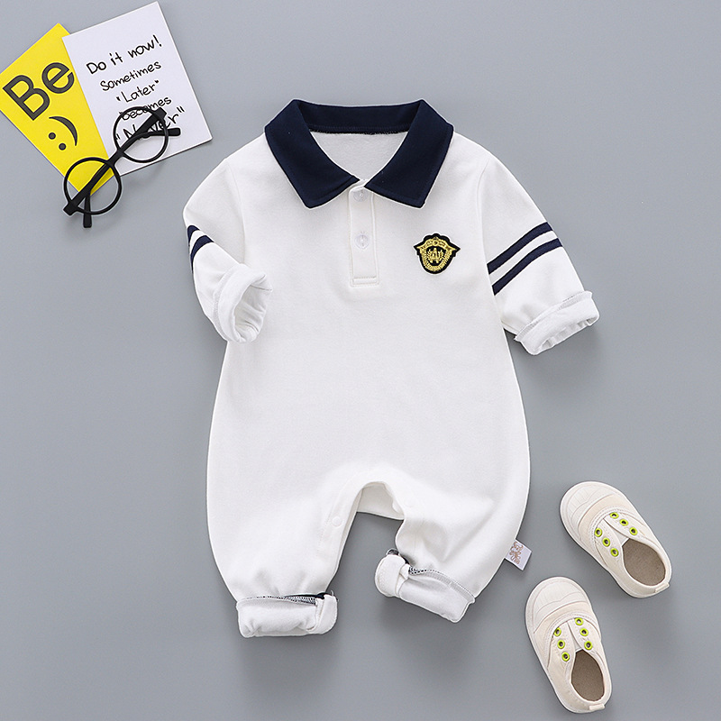 Casual and versatile gentleman's British autumn outfit, newborn baby's pure cotton jumpsuit
