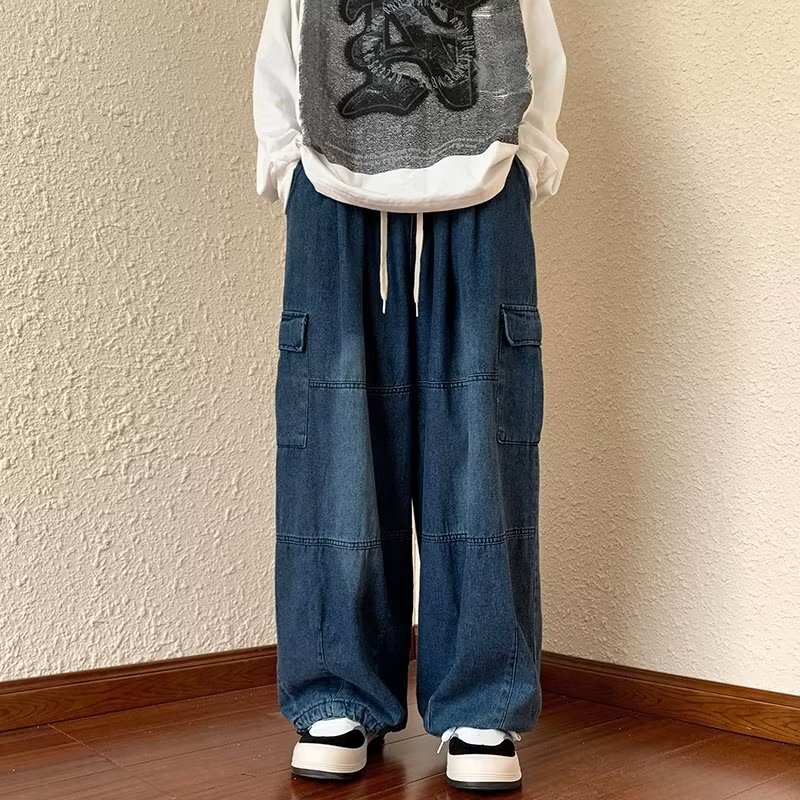 Japanese Retro Wide-leg Cargo Pants With Large Pockets For Men New Spring/summer Trendy Brand Designer Pants Ins Unisex Loose Straight-leg Jeans