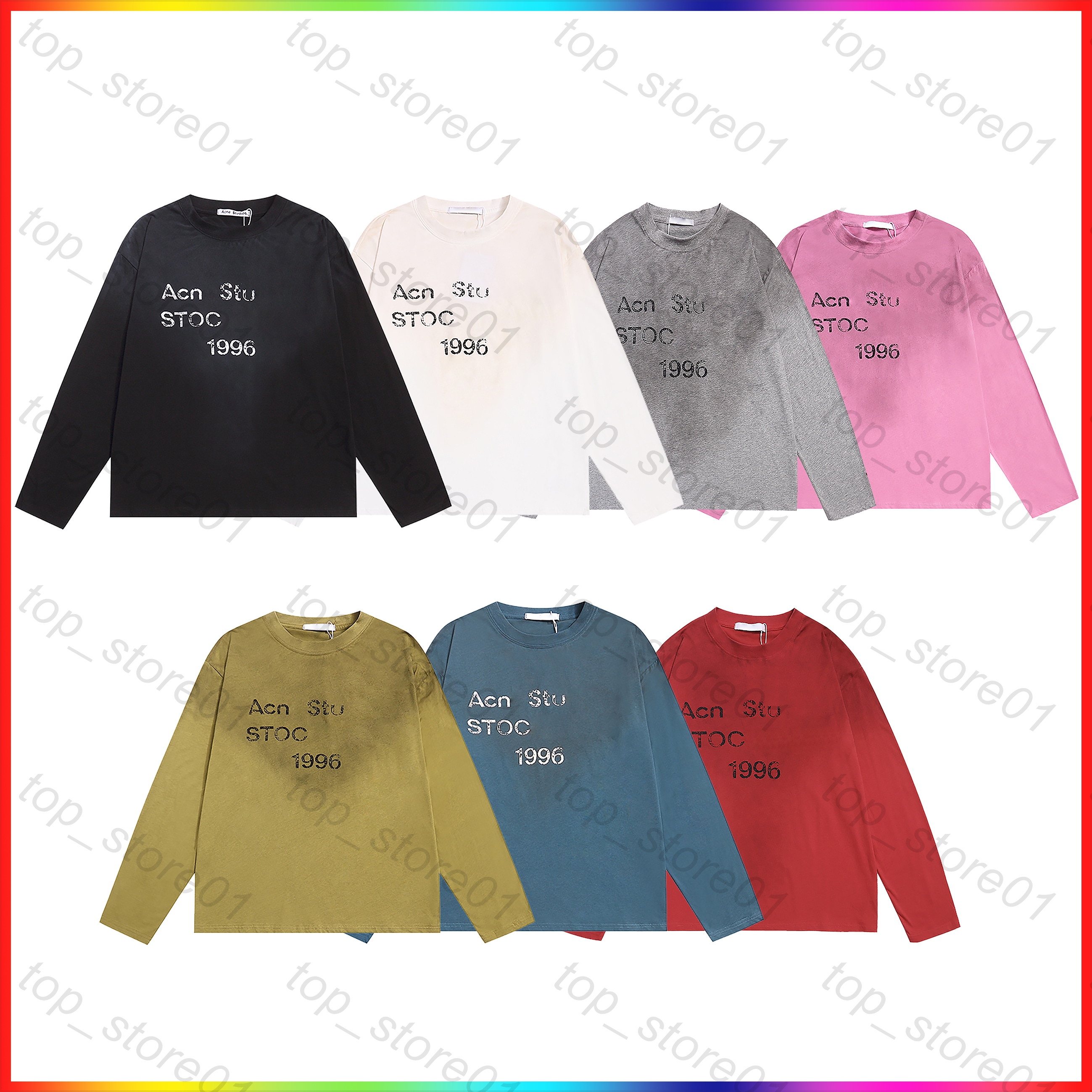 26SS Europe Oversize Letter Print Washed studios Tee Long Sleeve street shirts Designer 1996 sweatshirt Casual Fashion Skateboard Men Women breathable T shirt