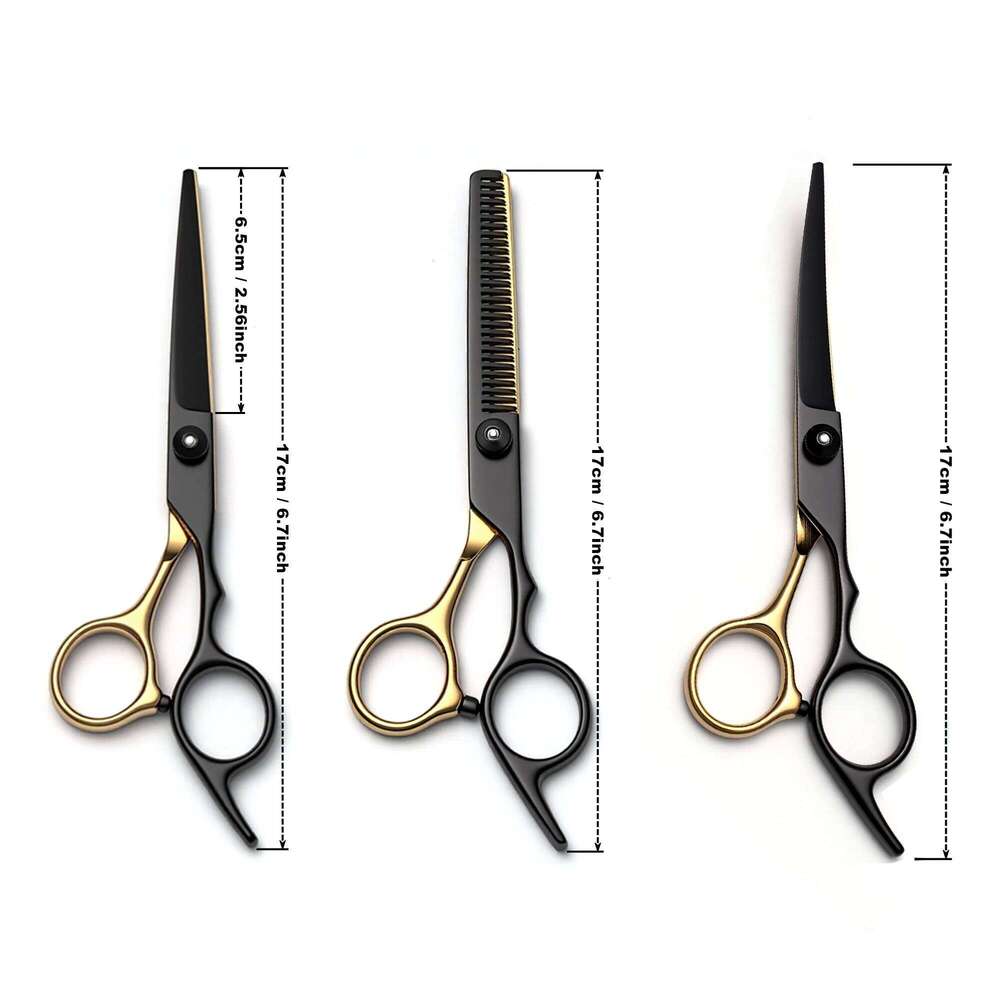 6" Professional Hair Styling Kit Includes Straight Curved Thinning Shears and Comb Stainless Steel Construction for Salon Home H260303