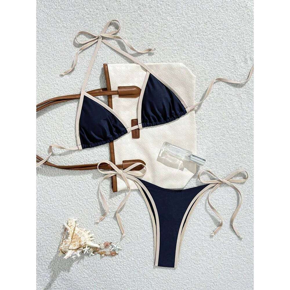 Sexy Contrast Color Separates Micro Bikini 2026 Women's Swimsuit Female Swimwear Mini Thong Bikinis Set Two-piece Bathing Suit Y260303