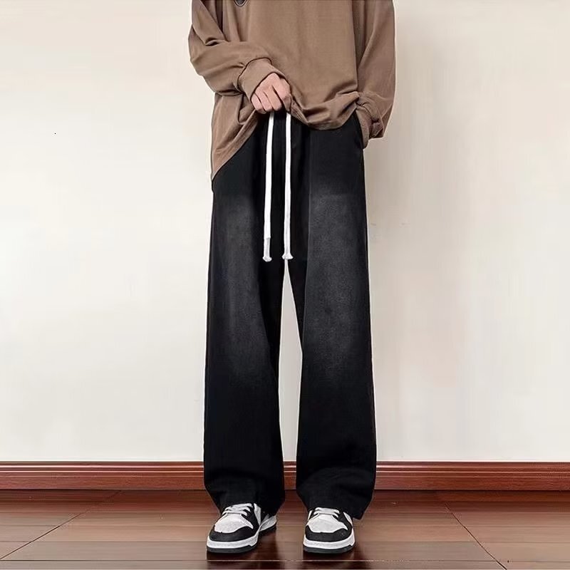 Gradient Jeans For Men Winter American Retro High Street Trendy Pants Autumn And Winter Loose Straight Wide-leg Designer Pants Floor-length Pants