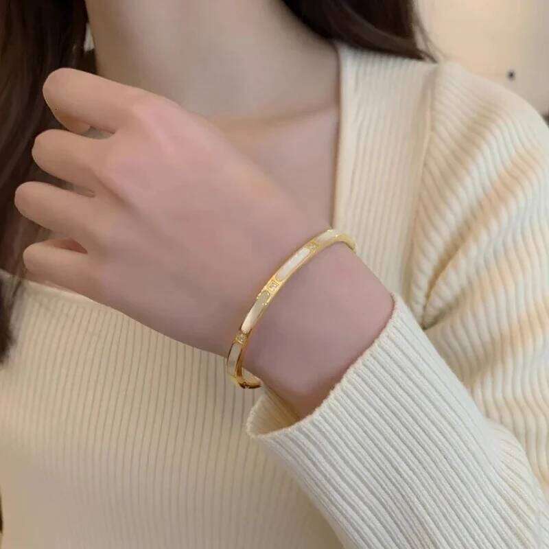 Luxury Natural Shell With Zircon Bracelets & Bangle Stainless Steel for Woman's Jewelry Gold Color Wristband Gift XJ260303