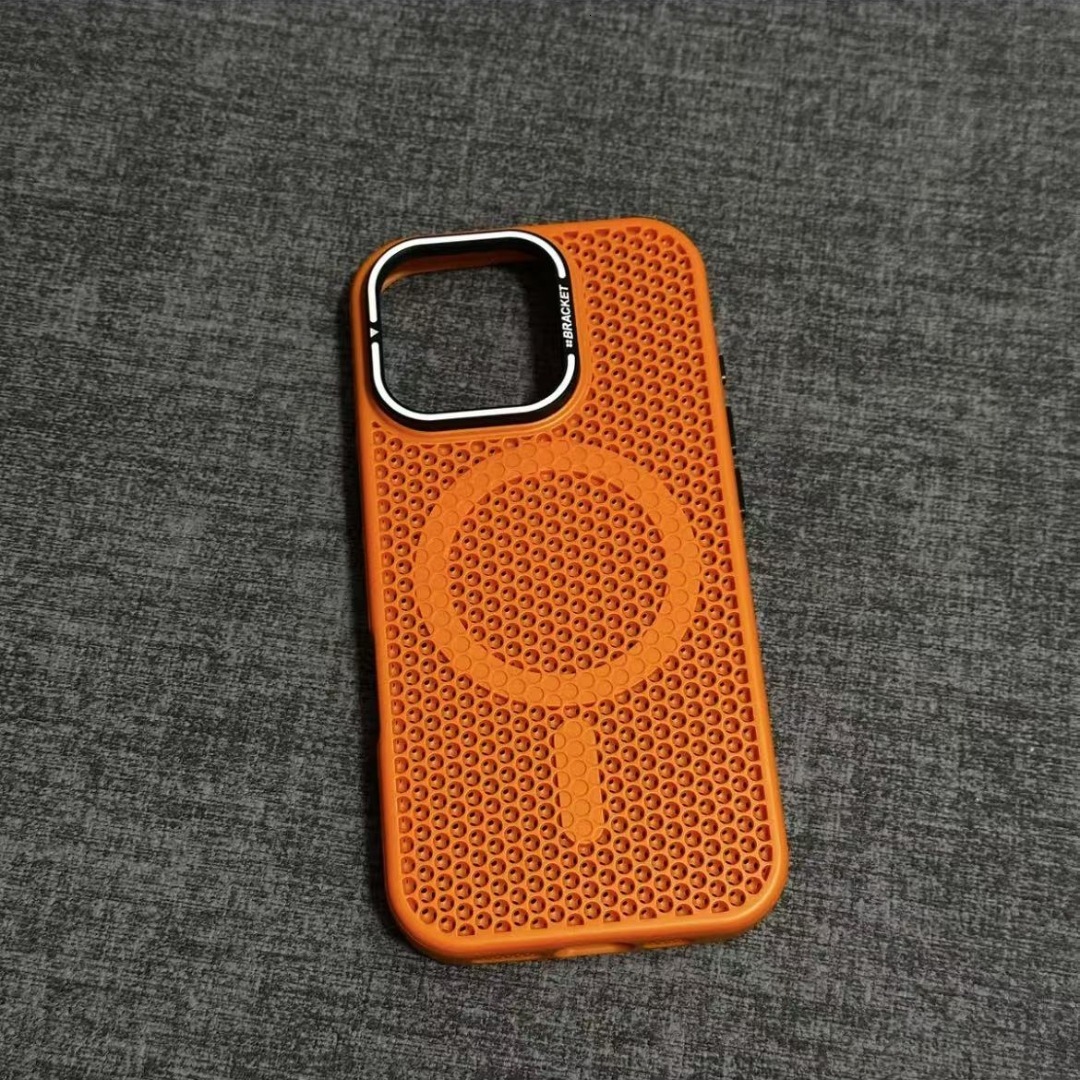 Summer Suitable iPhone 16/7 Honeycomb Heat Dissipation Magnetic Phone Case Apple 16 Lens Stand Shockproof Protective Cover