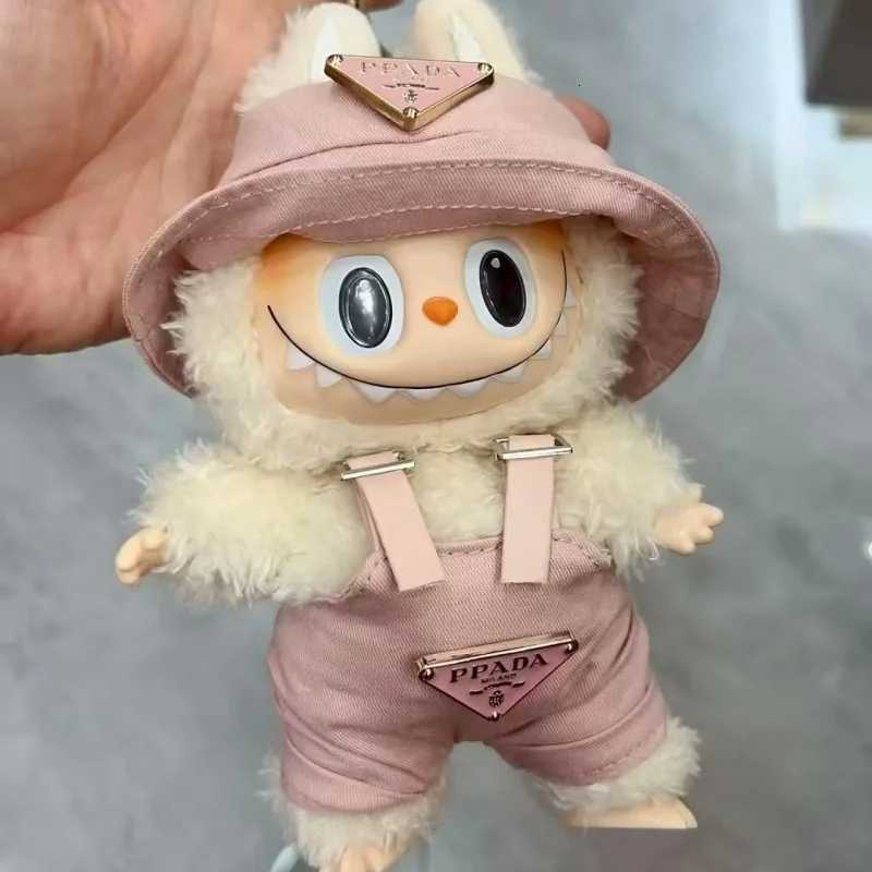 For Labubus Mini Doll Clothing Outfit Hat Clothes 15 17cm Doll Strap Pants Set Sitting Party Game Toys Clothing AccessoriesT260304