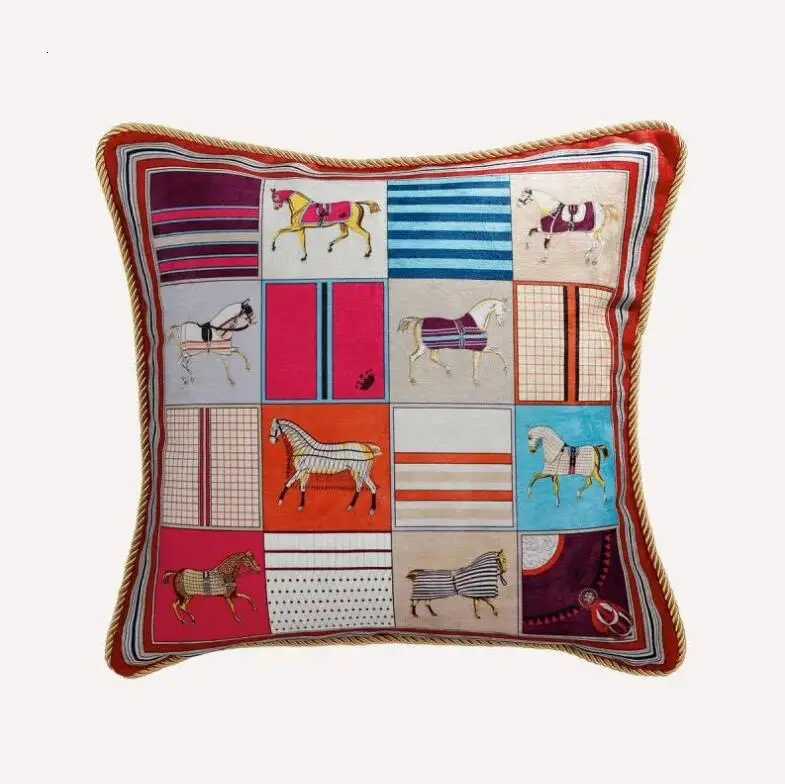 Horse Embroidery Cushion Cover American Luxury Designer Pillow for Living Room Sofa DecorT260304