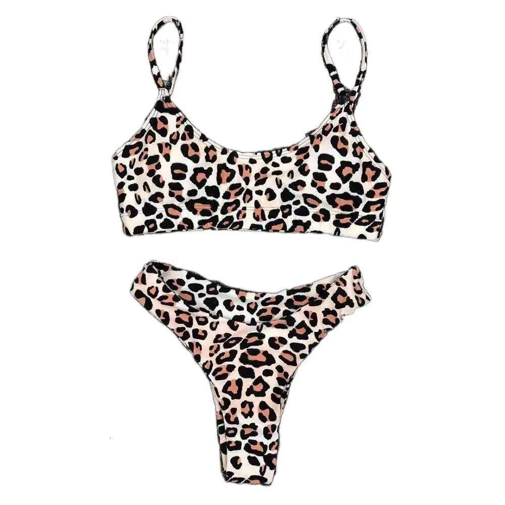 New Sexy Leopard Print for Woman Girl Fashion Backless Bikini Two Piece Split Swimwear Set Beach Low Waist Swimsuit Y260303