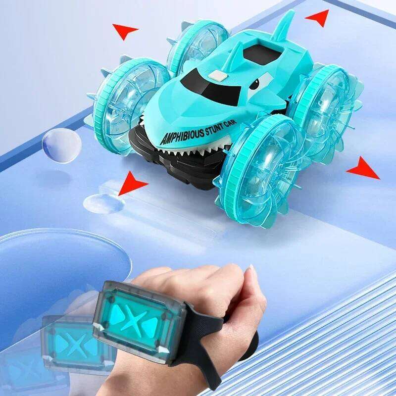 2.4G Amphibious RC Gesture Sensing Double-Sided Stunt Car Remote Control Shark Vehicle with Light Boy Toy Kid Christmas Gift Z260303