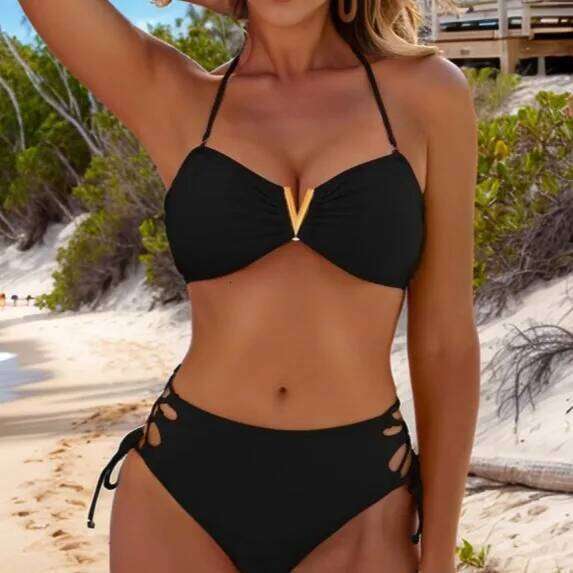 New detachable shoulder strap, sexy back, cross-cut bikini women's swimsuit for vacation bathing suit Y260303