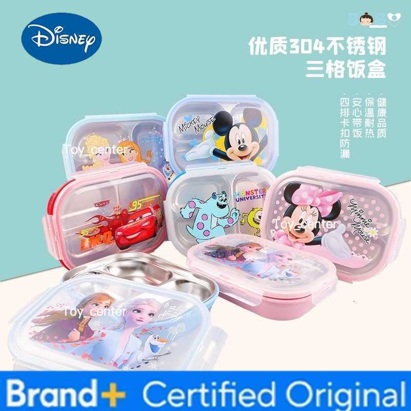 Disney Mickey Minnie Cutlery Three Grid Lunch Box Frozen Princess Cartoon Cute Pattern Stainless Steel Student Lunch Box Cutlery H260304