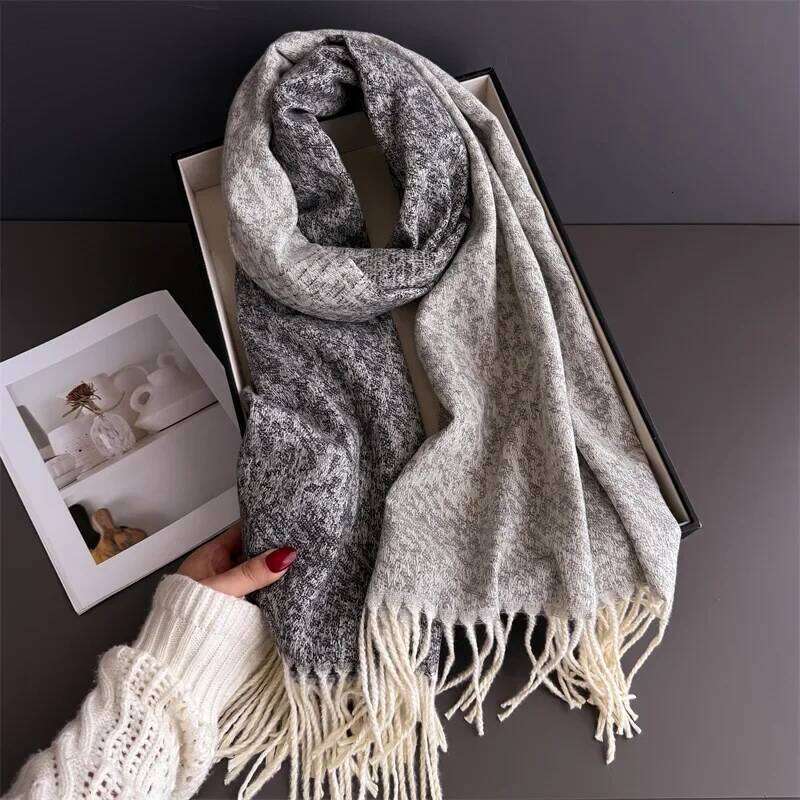 Neck Warmer Scarf Wome Winter Thickened Tassel Pashmina Shawl Faux Cashmere Warps Autumn Elegant Ladies Blanket For Men XJ260304