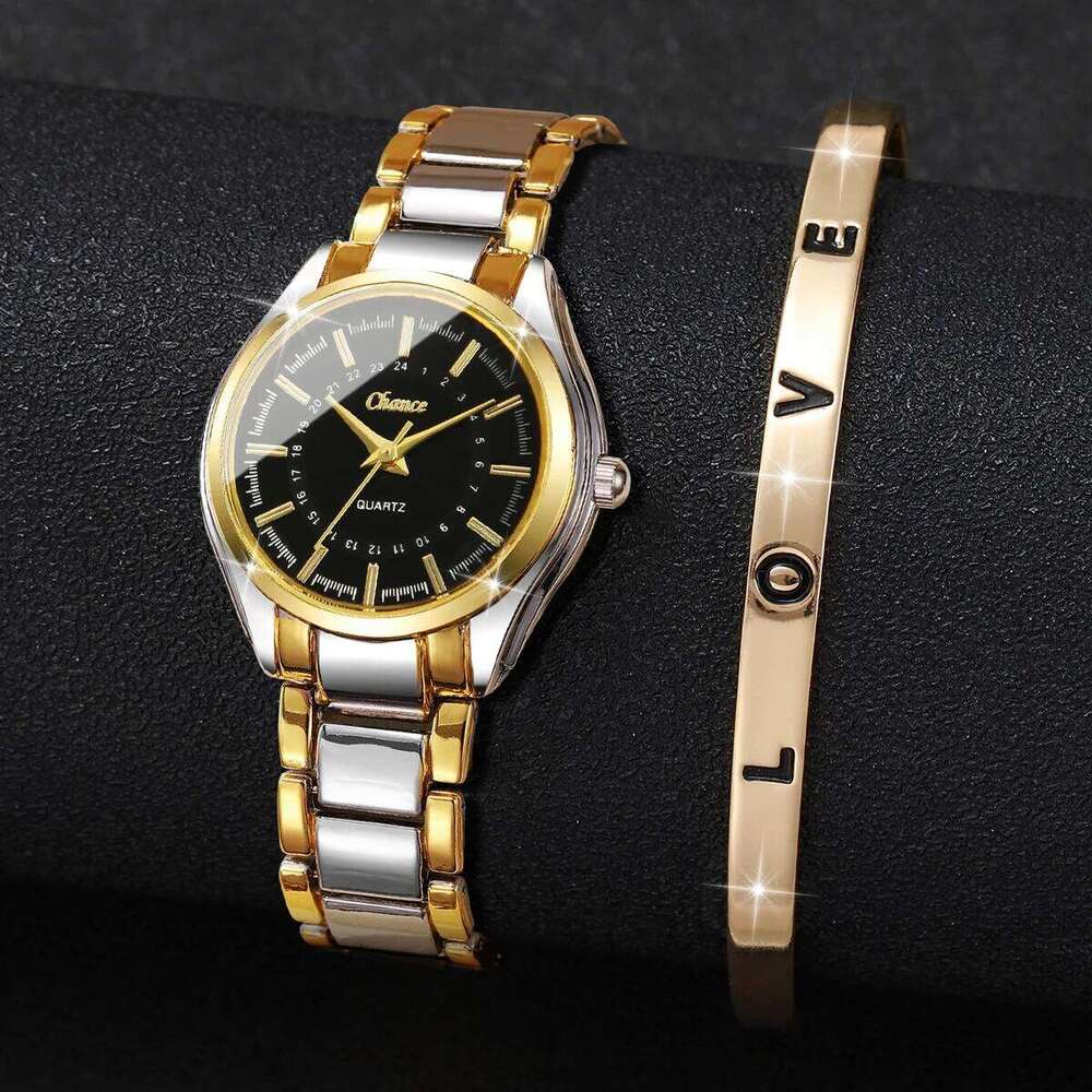 2PCS/Set Ladies Small Dial Analog Quartz Wristwatch Fashion Women Watches Opening Cuff Bracelet Set Reloj MujerWithout Box XJ260303