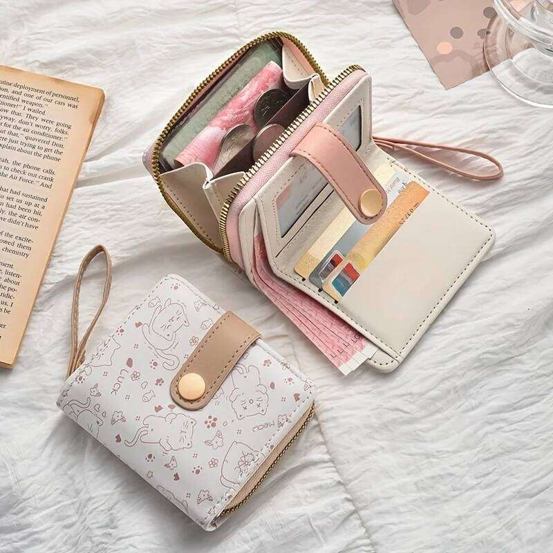 1pc Adorable Cat Mini Wallet - Lightweight Zippered Multi-Card Slot ID Credit Holder Gift for Teens Casual Trendy Multi-Color C260304