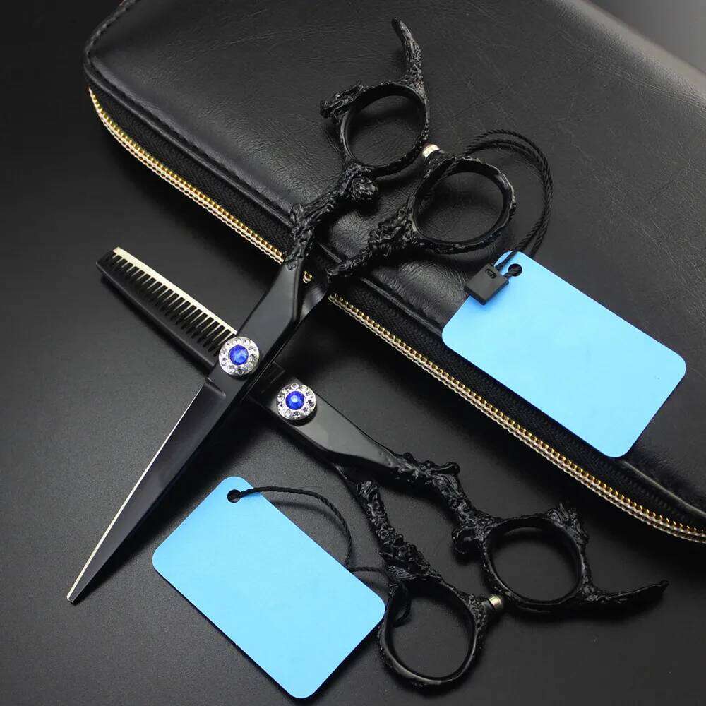Customize logo JP 440c steel 6 '' Black Dragon hair cutting barber tools haircut thinning shears hairdresser scissors H260303