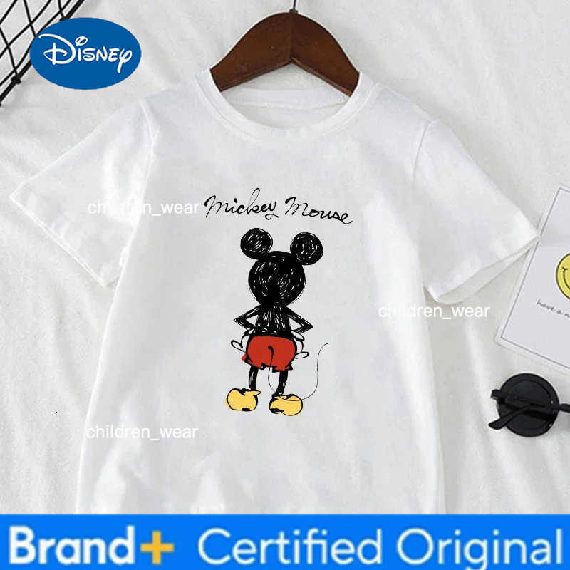 Disney Cute Minnie Mickey Mouse Print Kids T-shirt Summer Short Sleeve White Color Tops Tees Harajuku Boys Girls Tshirts Clothes H260304