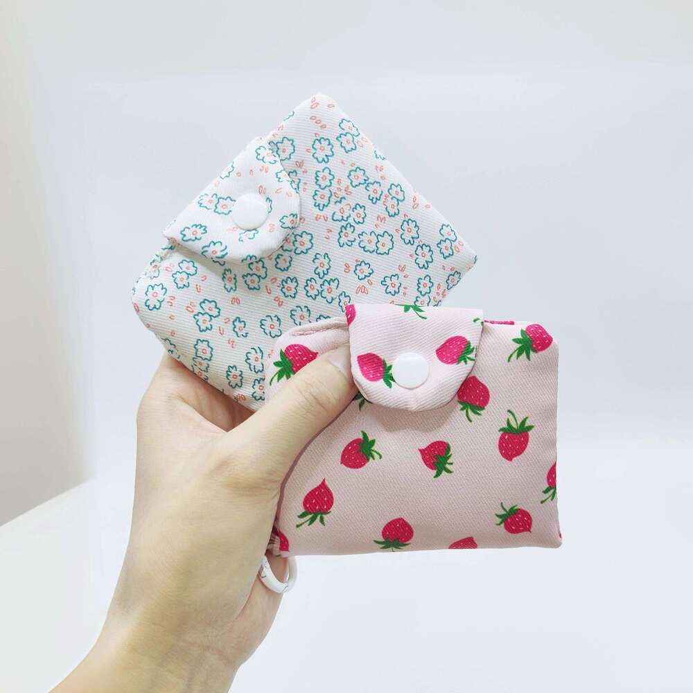 Mini Cute Flower Strawberry Canvas Card Holder Multi-Layer Coin Purse Women's Wallet Headphone Storage Bag C260304
