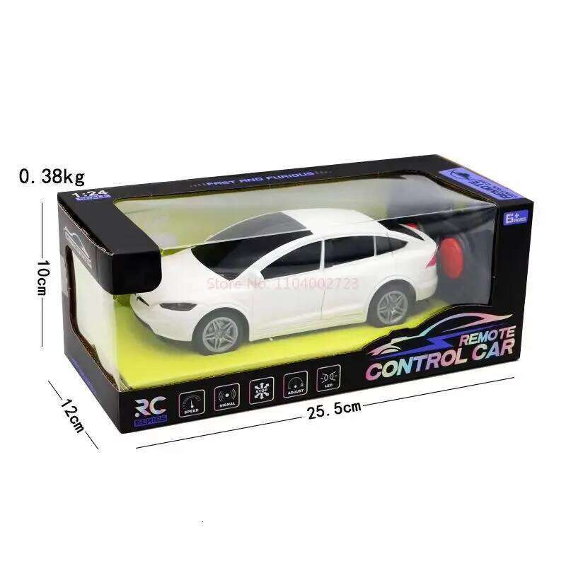 1:24 Tesla Rc 4-Channel Drfit Remote Control With Lights Simulation Double Doors Plastic Model Children'S Toy Car Gift Z260303
