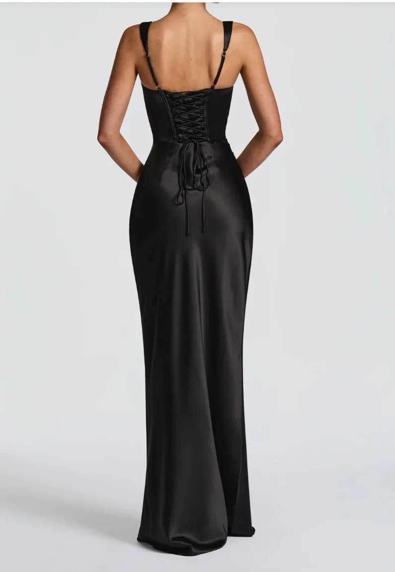 Sexy Solid Ribbon Evening Dress Fashion Sleeveless Square Collar Lace Up Backless Slim Maxi Dresses Lady Summer Dinner Party New M260304