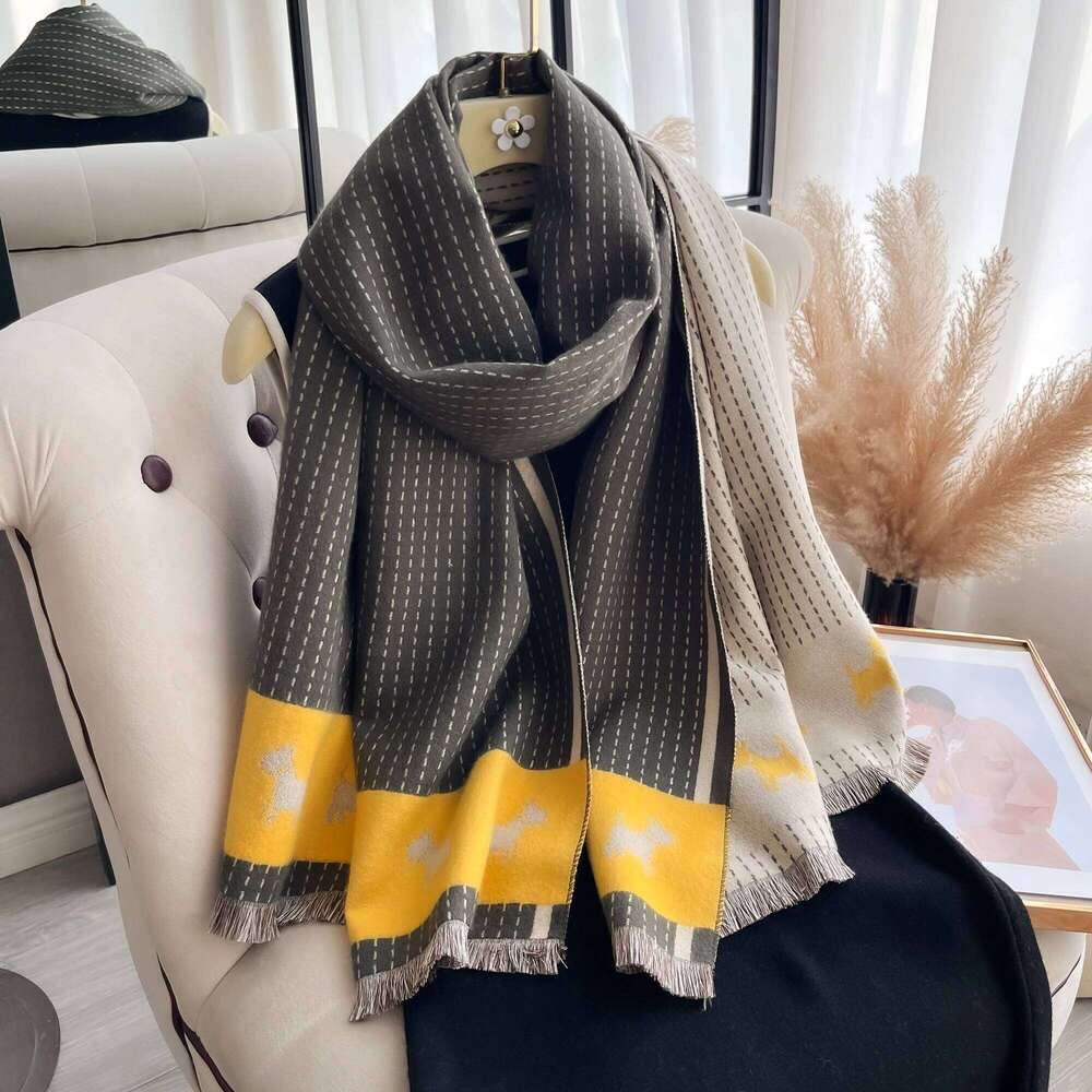 Warm Geometric Striped Jacquard with pashmina shawl Cashmere Fringe for Autumn and Winter Coldproof Windproof Scarf XJ260304