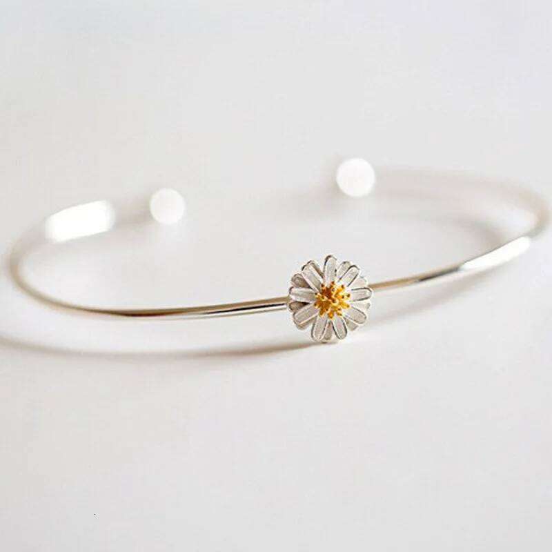 Buyee 925 Sterling Silver Female Simple Elegant Flower Open Bangles for Women Fashion Party Fine Jewelry Circle XJ260303