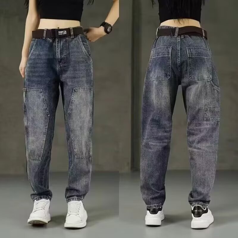 Trendy Men's Jeans Stylish Designer Pants Loose-fit Washed Workwear Casual Pants Versatile Korean-style Handsome Harem Pants