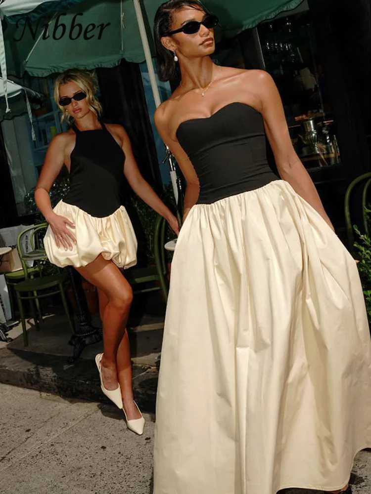 Nibber Halter Backless Dress Women Bandage Knot Ballet style Sleeveless Contrast Patchwork Trend Elastic Streetwear Mini Bodycon M260304