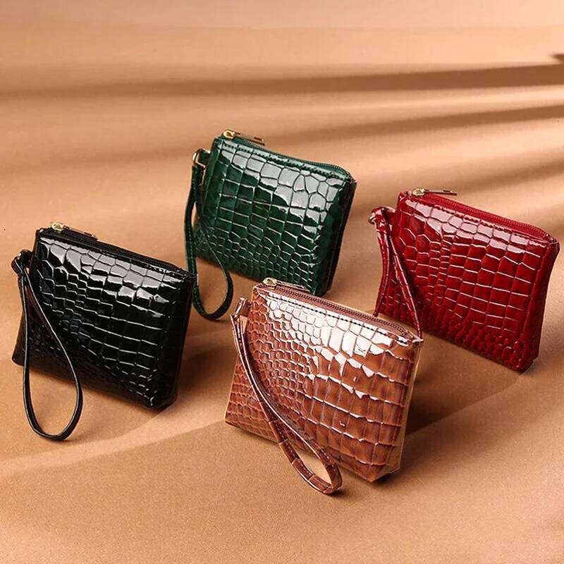 Small Crocodile Pattern Coin Purse, Faux Leather Wallet Zipper, Simple Multi Purse With Wristband C260304