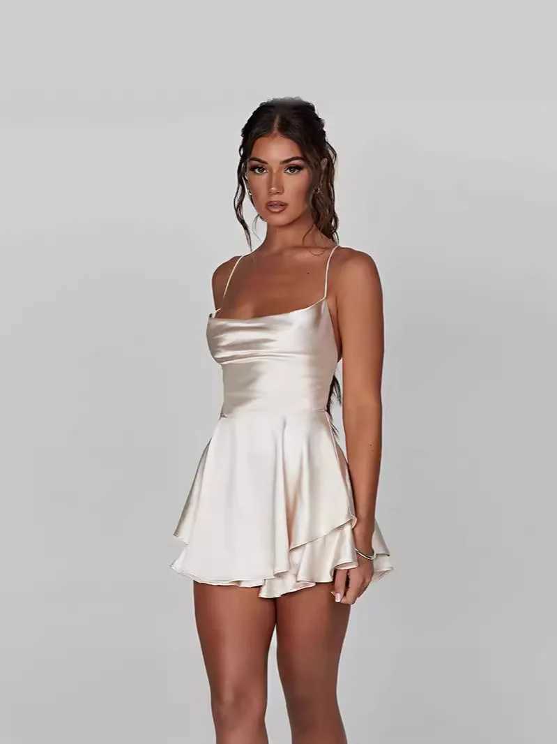 2024 Summer New Sexy Slim Fit and Slim Off Back Solid Color Suspended Dress and Pants M260304