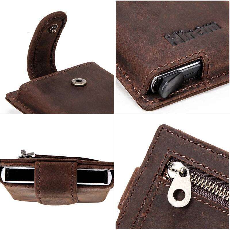 Hiram Credit Holder Men Metal RFID Vintage Aluminium Box Crazy Horse Leather Wallet Small Coin Purses ID Card Case C260304
