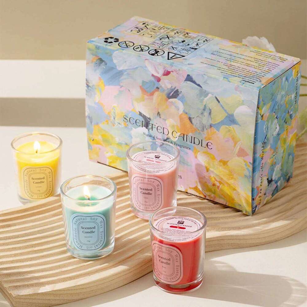 6pcs Set Aromatherapy Home Decoration Creative Birthday Wedding Gift Multicolour Glass Fragrance Soybean Scented Candles W260304