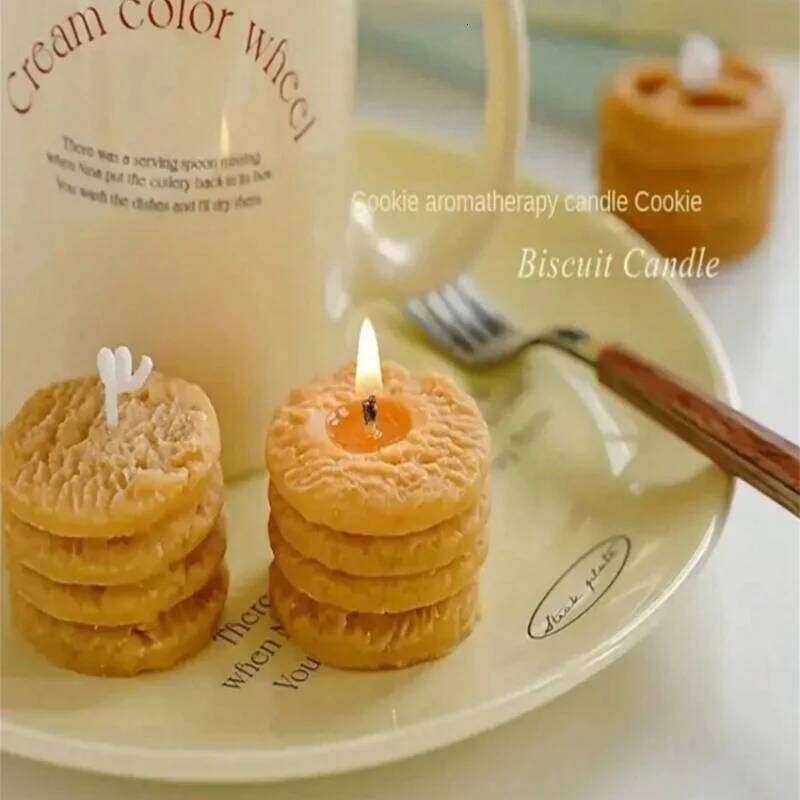 biscuit candles, cookie scented box creative candles ins set gift modeling wax, holiday decoration W260304