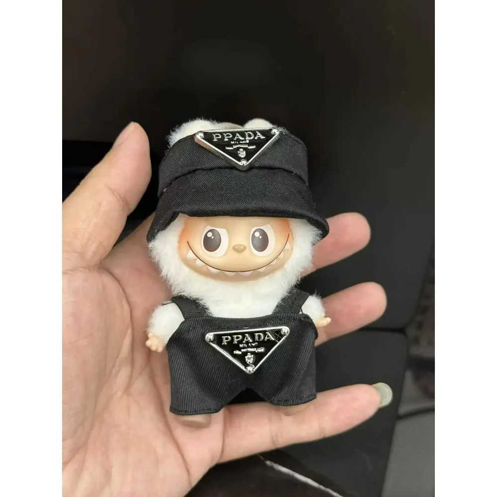 17cm Labubu V4 Luxury Pink Overalls & Hat Set, Cute Doll Outfit with Triangle Logo for The Monsters Pin AccessoriesT260304