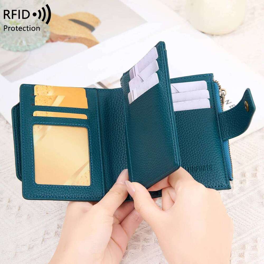 woman's small wallet RFID Blocking Soft PU Leather Bifold Compact Card Holder with Zipper Coin Pocket Multi-card Wallet C260304
