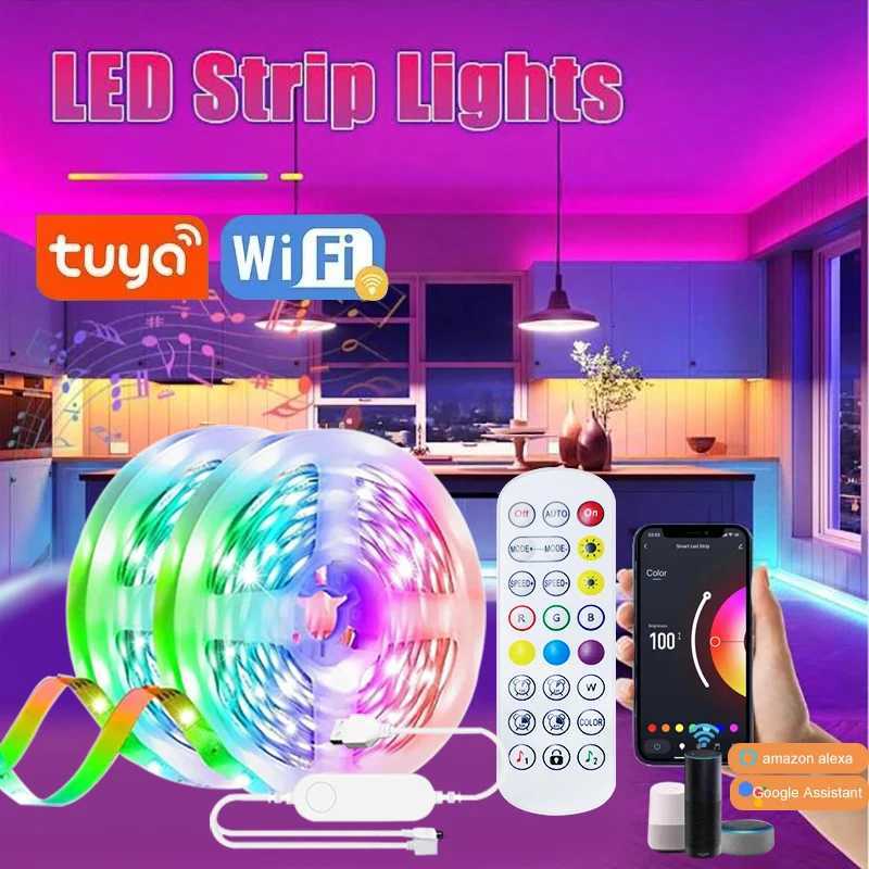 Tuya WIFI RGB Led Strip Lights 5m 10m 20m 30m Led Room Light with APP Control Flexible Ribbon Led Tape for Room Christmas Decor H260304