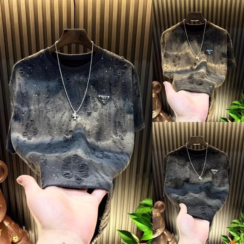 2026 New Designer Luxury Brand Lightweight Luxury Round Neck Top Summer Breathable Short Sleeve Men's Fashion Versatile Old T-shirt Men's Ca