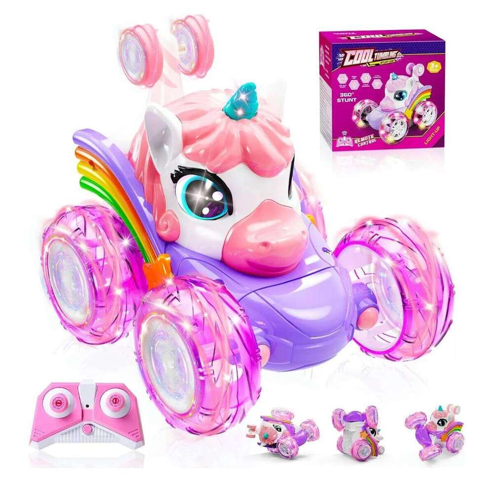 Unicorn Remote Control Car for Girls, 360 Rotating 4WD Stunt RC Cars with Cute Lights, Rechargeable Toys-Kid Birthday Gifts Z260303