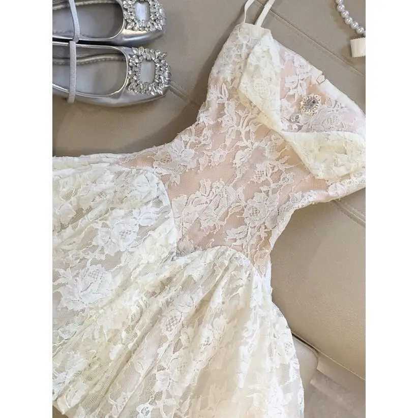 Sweet Princess French Lace Dress Harajuku Gyaru Style Elegant Chic Summer Kawaii 90s Women Fashion Dresses M260304