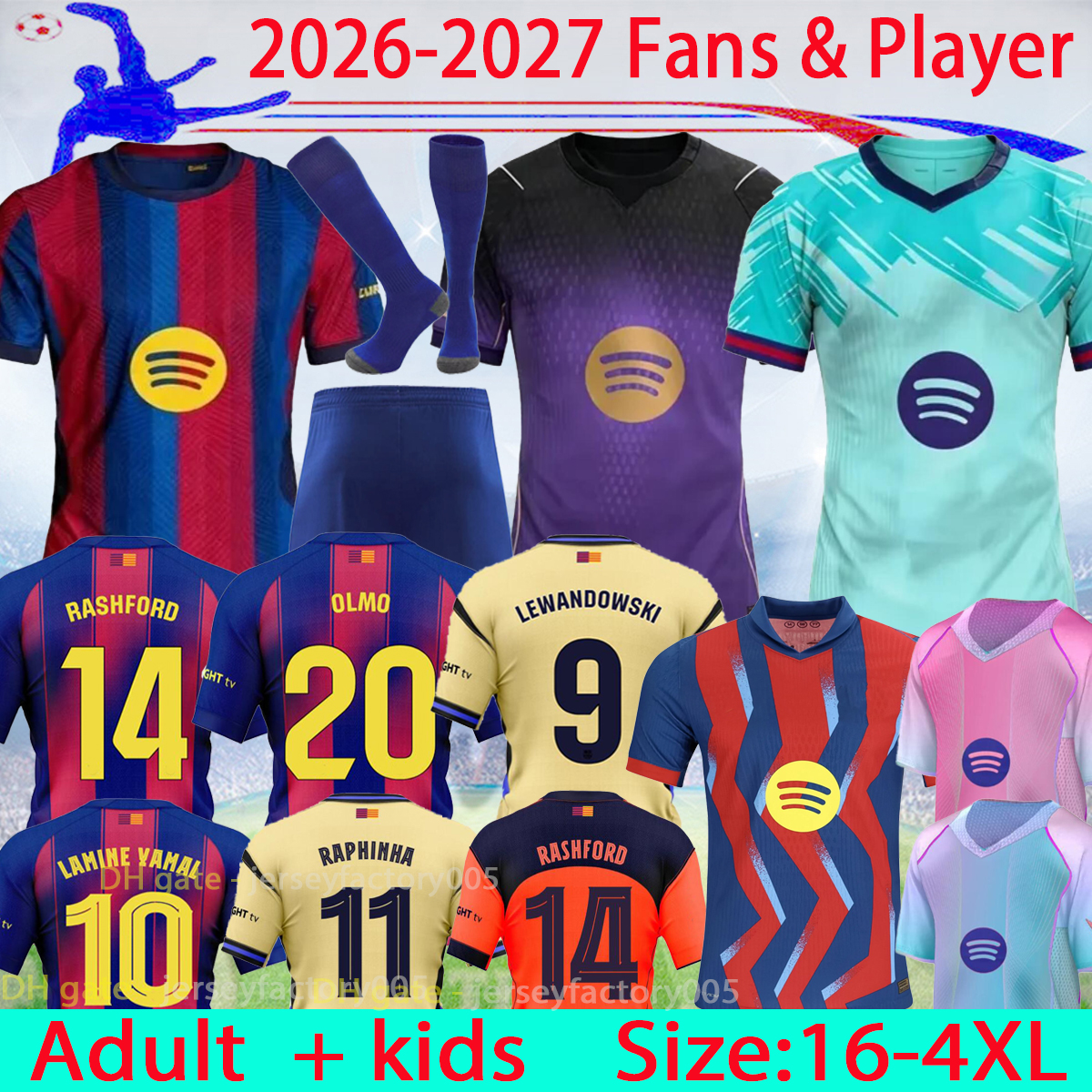 Barcelona 26 27 LAMINE YAMAL Lewandowski Soccer Jerseys Raphinha FERRAN 2026 Football Shirt F. DE JONG Men Women Kids Cactus Jack Rashford