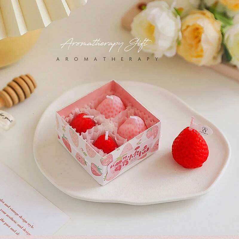 1 Set Strawberry Gift for Guests Decorative Scented Candles Fruit Food Candle Boxes W260304