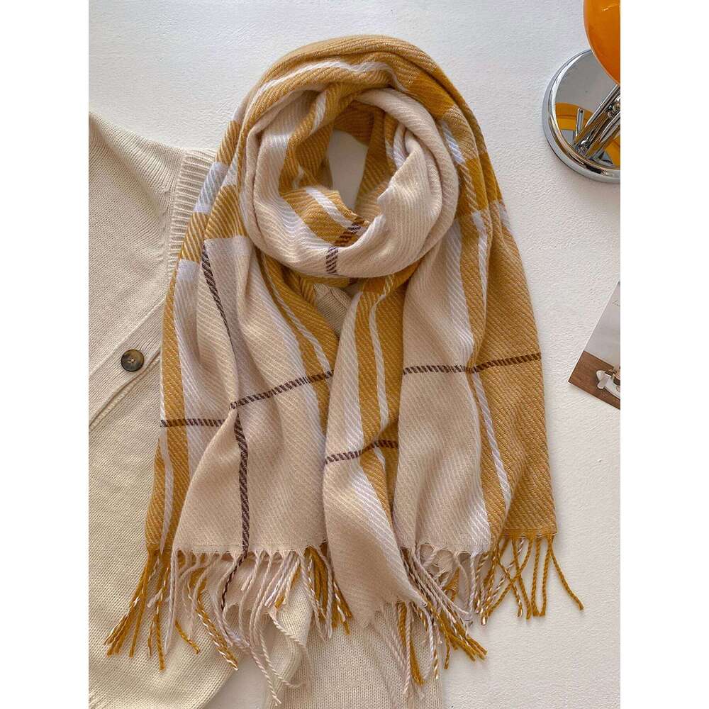 Plaid Long Scarf Winter Warm Imitation Cashmere Women Pashmina Foulard Bandana Scarves Female Luxury Hijab Tassel Shawl Wraps XJ260304