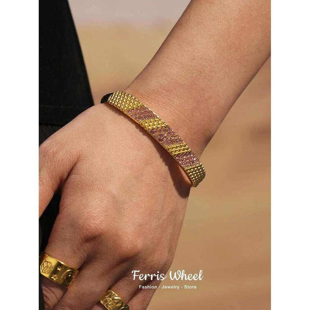 Ferris Wheel Geometric Texture Zircon Inlaid Women's Bangle Stainless Steel Bracelet Waterproof Banquet Luxury Jewelry XJ260303
