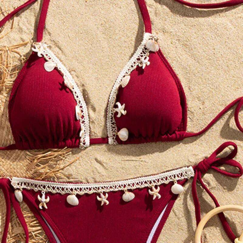 Wine Red Sexy Bikinis Female Swimsuits Women's Swimwear Push Up Swim Wear Bathing Suits Brazilian Bikini Set Beach Pool Bather Y260303