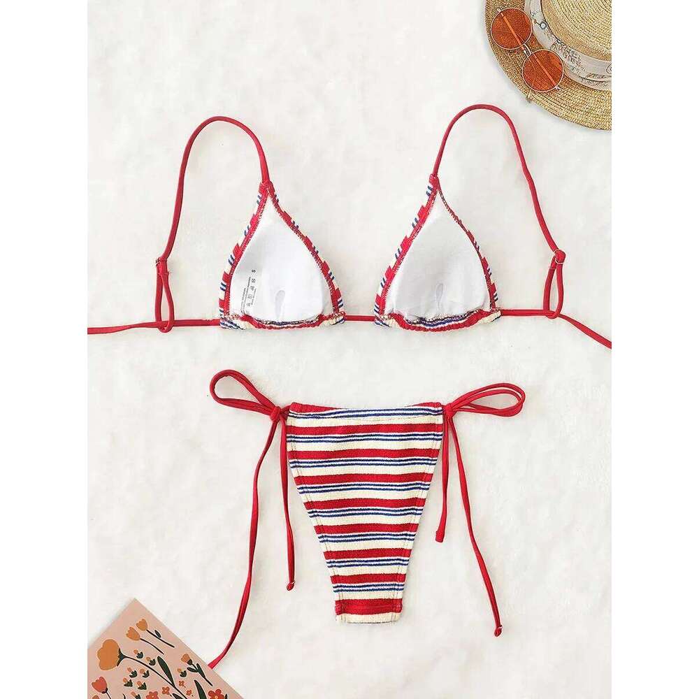 Women's Sexy Push-Up Two-Piece Swimsuit 2025 Bathing Suit Micro Beachwear Stripe Bikini Set Swimwear Trendy Mciro Y260303