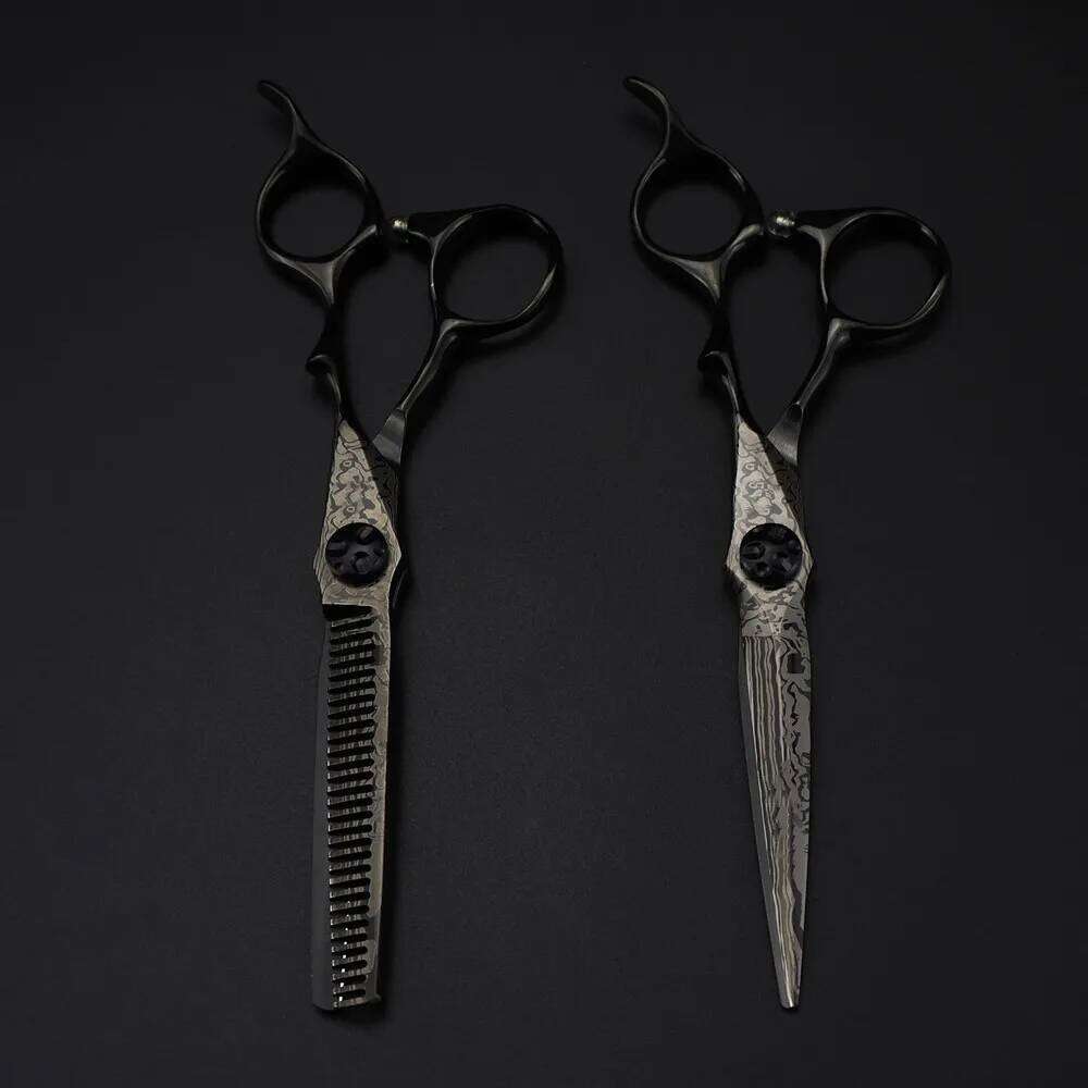 Professional 6 '' Black Damascus hair screw cutting barber tools haircut thinning shears hairdressing scissors H260303