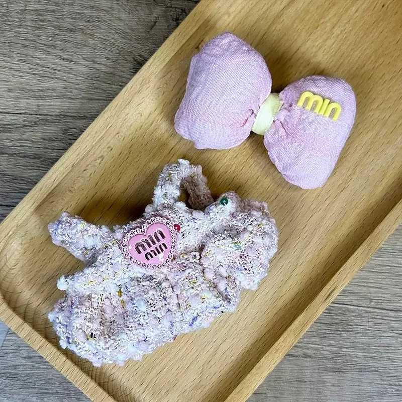 High-End Heart Plaid Camisole Set with Bow for 15-17cm V1/V2/V3 Labubu Dolls DIY Outfit AccessoriesT260304