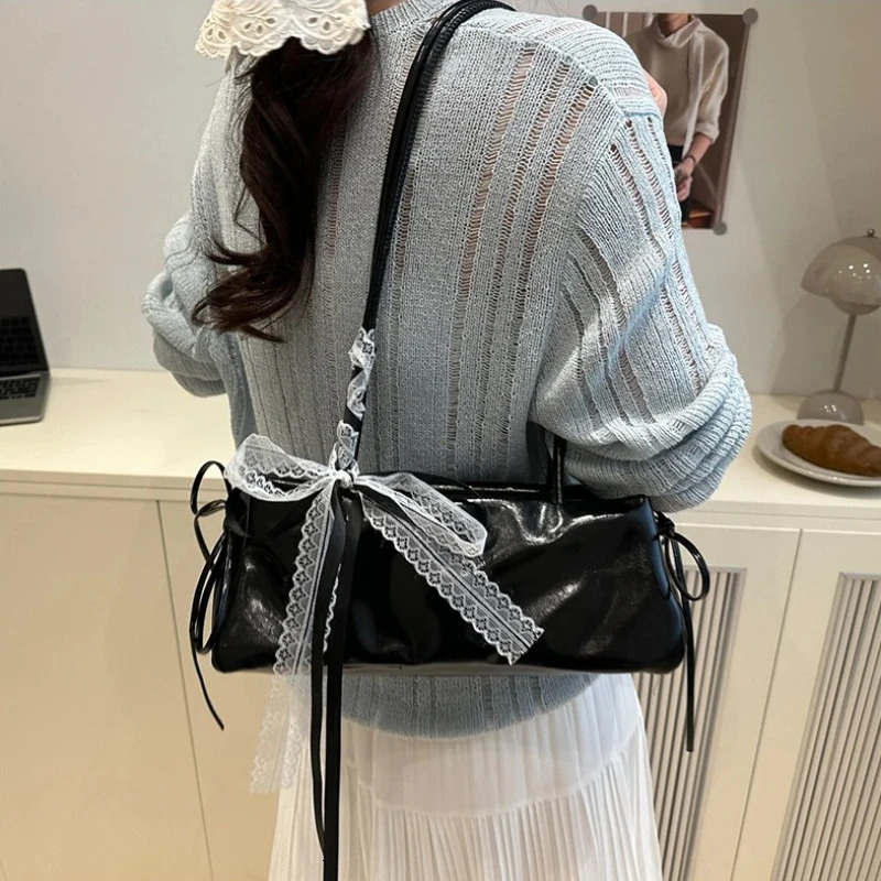 French Elegant Square Bag Korean Bow Decoration Pu High-quality Bag Niche Simple Ballet Style Shoulder Bag Casual Women Bags 260306