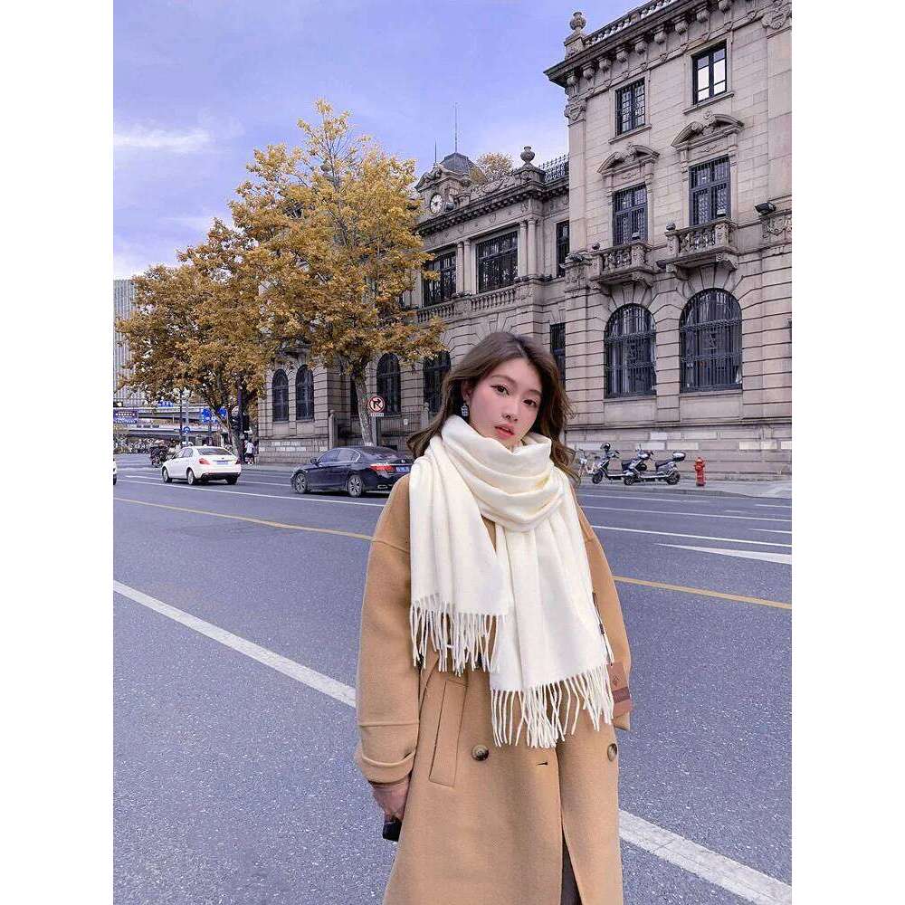Women's winter cashmere warm scarf, double-sided printed thick and soft tassel shawl, long cloak scarf XJ260304