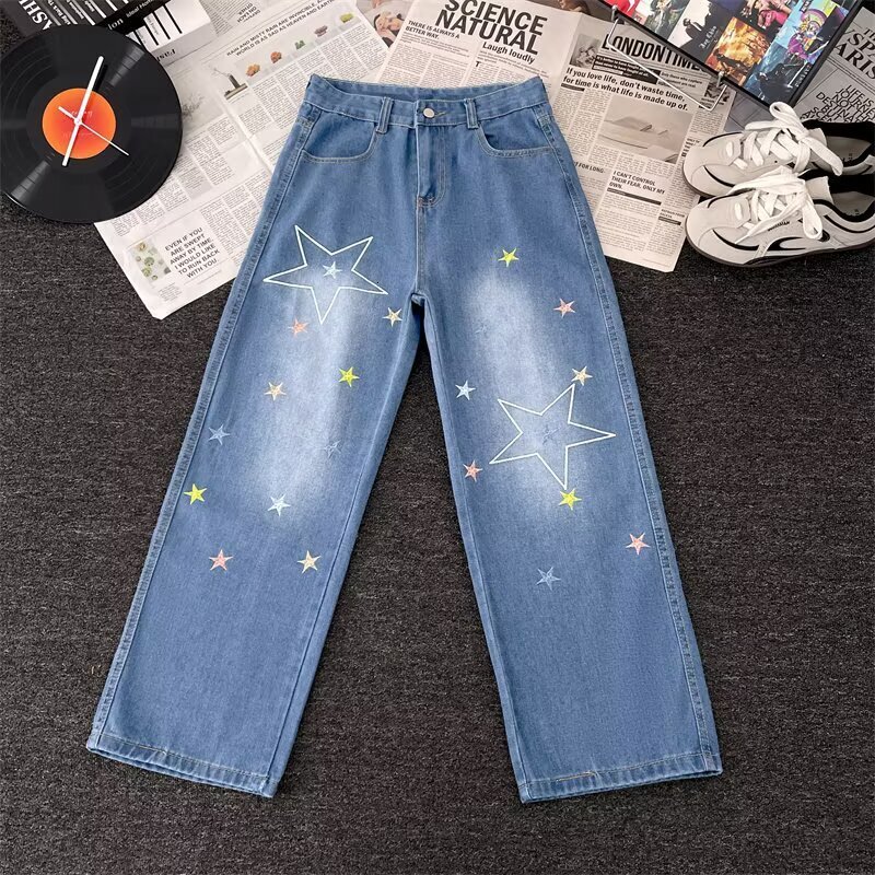 American Style Casual Retro Jeans Men Autumn Winter New Scimitar Designer Pants Straight Pants Thin Wide Leg Pants Men