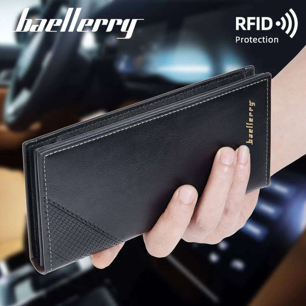 Anti-Theft Suit Wallet, Men's Long RFID Protected PU Leather with 15 Slots Business Essential C260304
