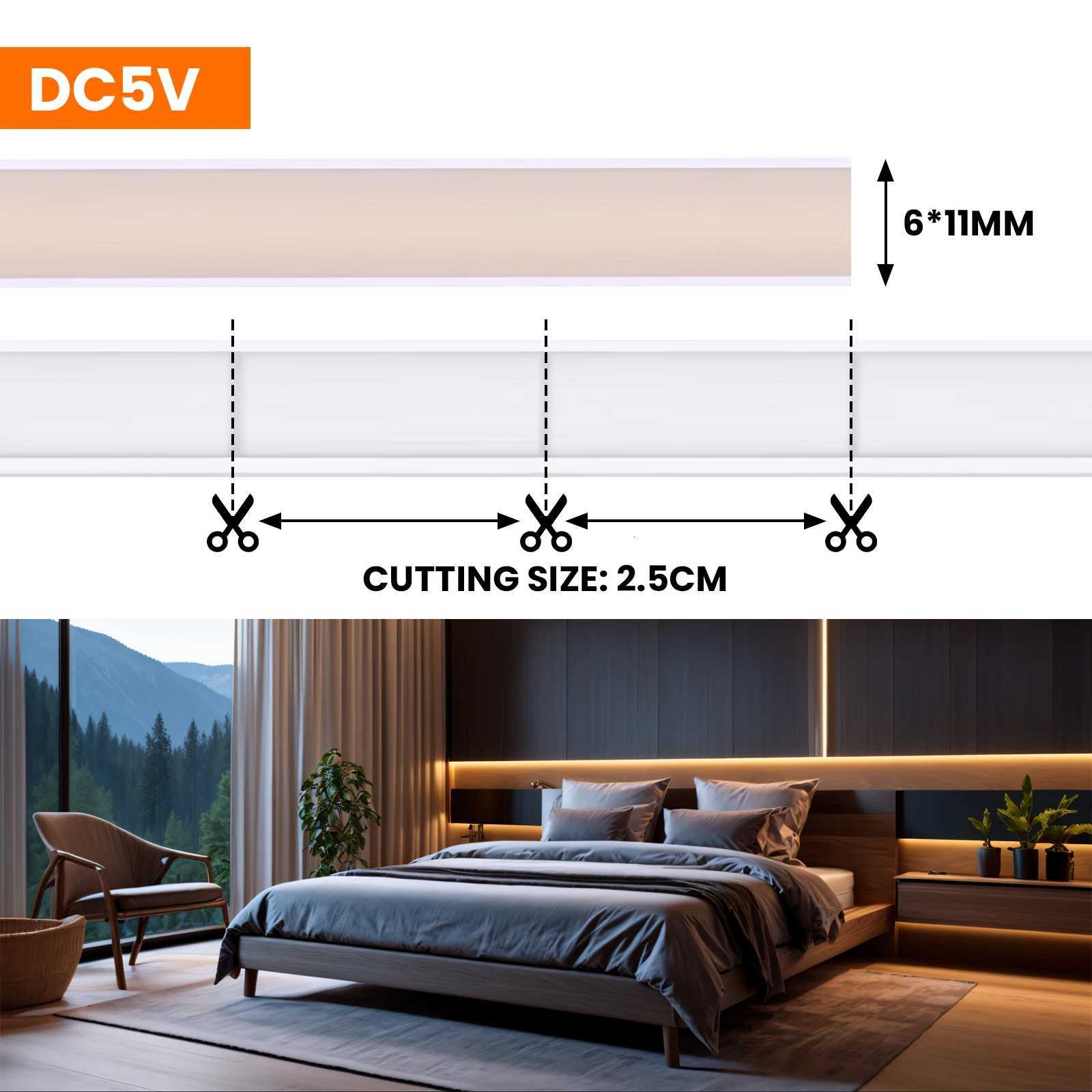 Dimmable COB LED Strip Neon Light 5V USB Flexible Adhesive Tape with ON OFF Switch 320LEDs/m Waterproof LED Light for Room Decor H260304